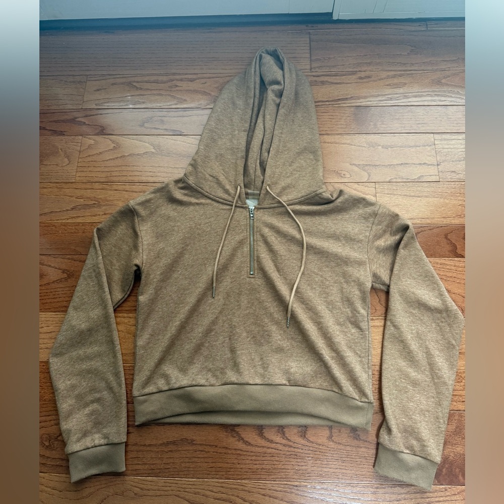 AS REVIVAL Women's Brown Three Quarters Zip with Hood